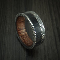 Kuro Damascus Steel Ring with Charcoal Wood Inlay and Ziriciote Hardwood Sleeve Custom Made