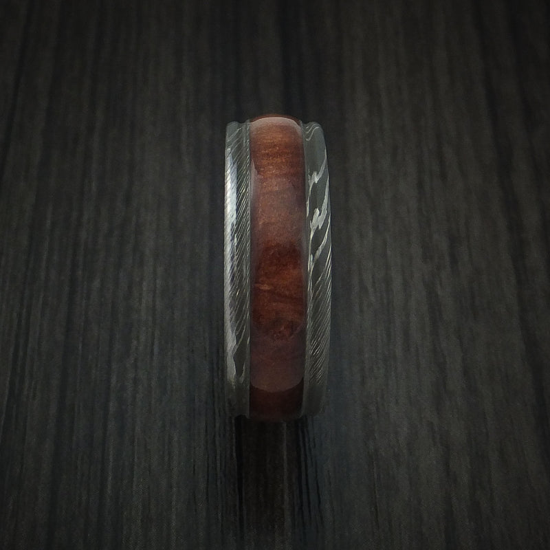 Wood Ring and DAMASCUS Ring inlaid with Ziriciote Hardwood Custom Made to Any Size and Optional Wood Types
