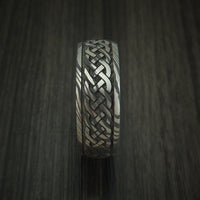 Damascus Steel Celtic Knot Band with Whiskey Barrel Wood Sleeve Custom Made