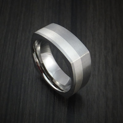 Titanium Ring with Silver Inlay Square Band any Sizing from 3-22 Modern Design