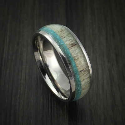 Titanium and Antler Ring with Turquoise Custom Made Ring