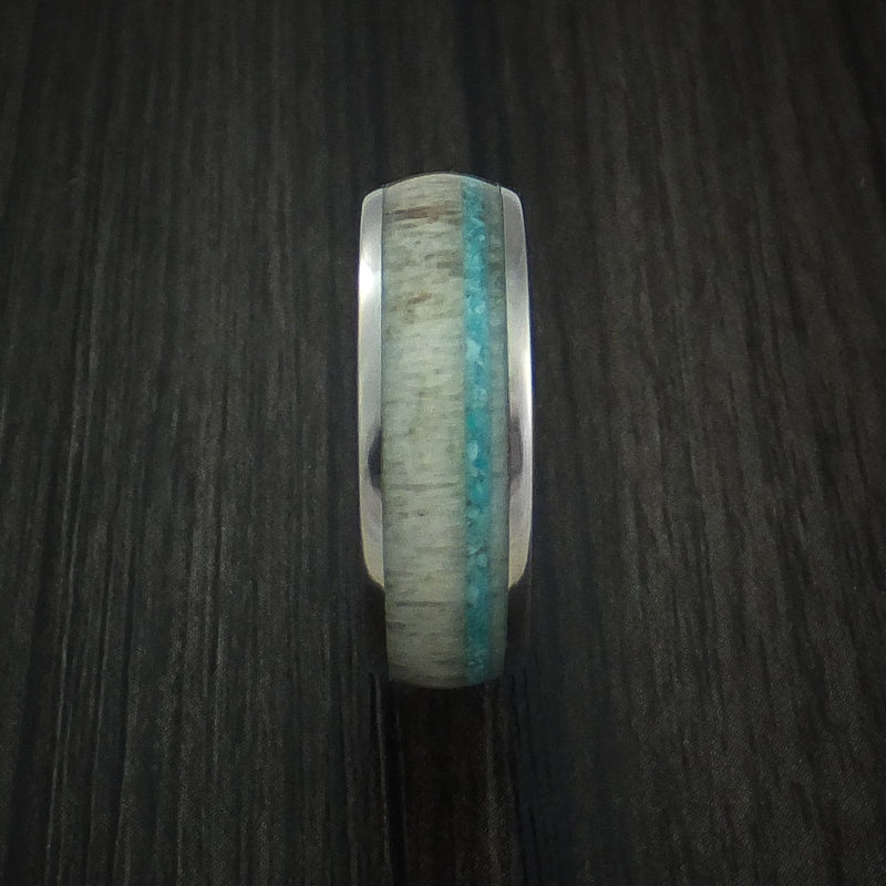Titanium and Antler Ring with Turquoise Custom Made Ring