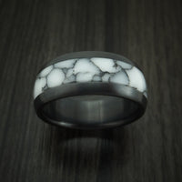 Black Zirconium Ring with White Marble Inlay Custom Made Band