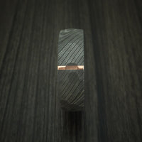 Damascus Steel Hammered Ring with 14K Rose Gold Inlay and Sleeve Custom Made Band