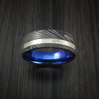 Damascus Steel and Palladium Mokume Gane Ring with Anodized Titanium Sleeve Custom Made
