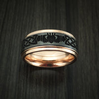 14K Rose Gold and Black Zirconium Celtic Claddagh Band Custom Made Ring