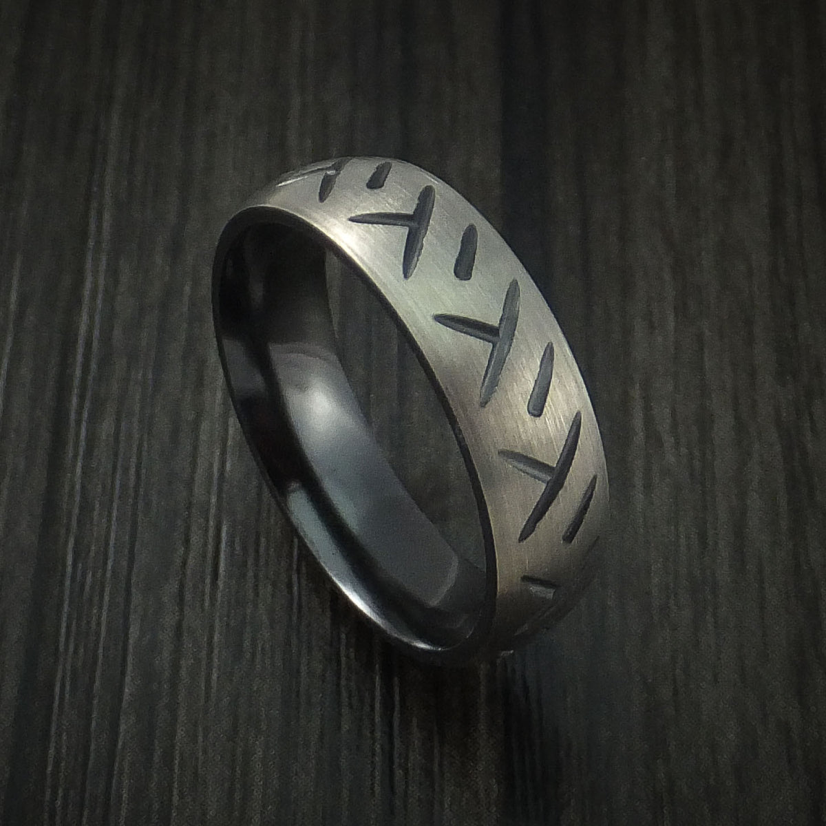 Black Zirconium Cycle Tire Tread Textured Carved Men's Ring ...