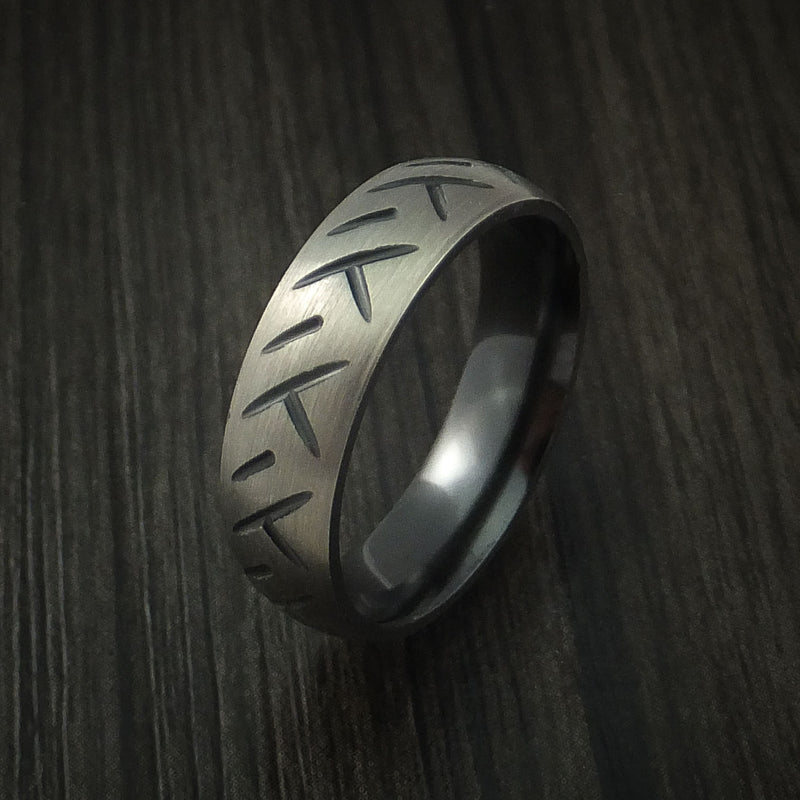 Black Zirconium Cycle Tire Tread Textured Carved Ring