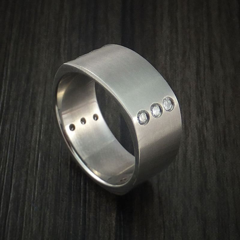 Titanium Square Ring with 12 Diamonds Custom Made Band
