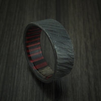 Black Titanium Tree Bark Ring with Applejack Wood Sleeve Custom Made Band