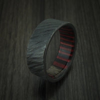 Black Titanium Tree Bark Ring with Applejack Wood Sleeve Custom Made Band