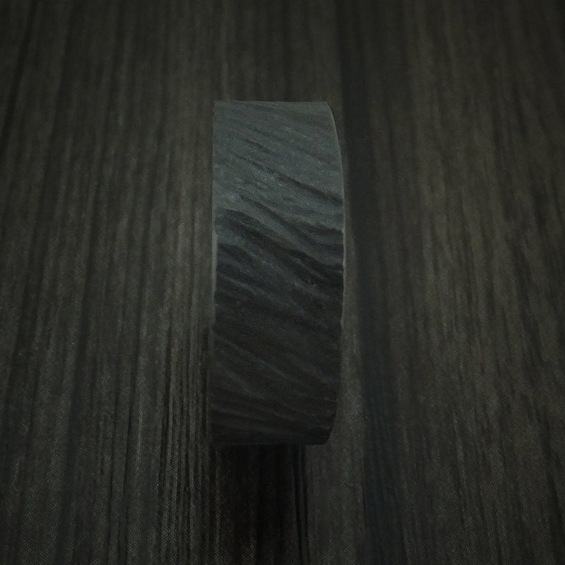Black Titanium Tree Bark Ring with Applejack Wood Sleeve Custom Made Band