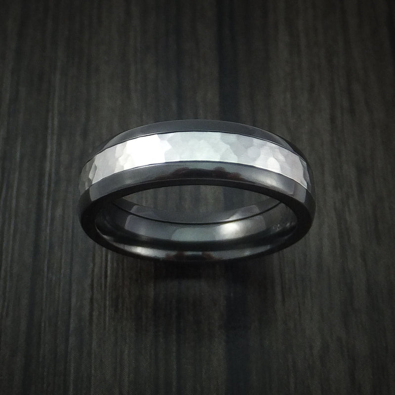 Black Titanium and Hammered Cobalt Chrome Ring Custom Made Wedding Band