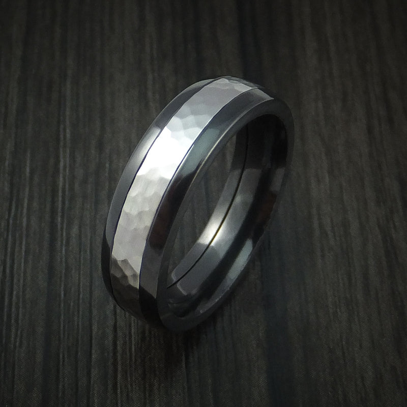 Black Zirconium and Hammered Cobalt Chrome Ring Custom Made Wedding Band