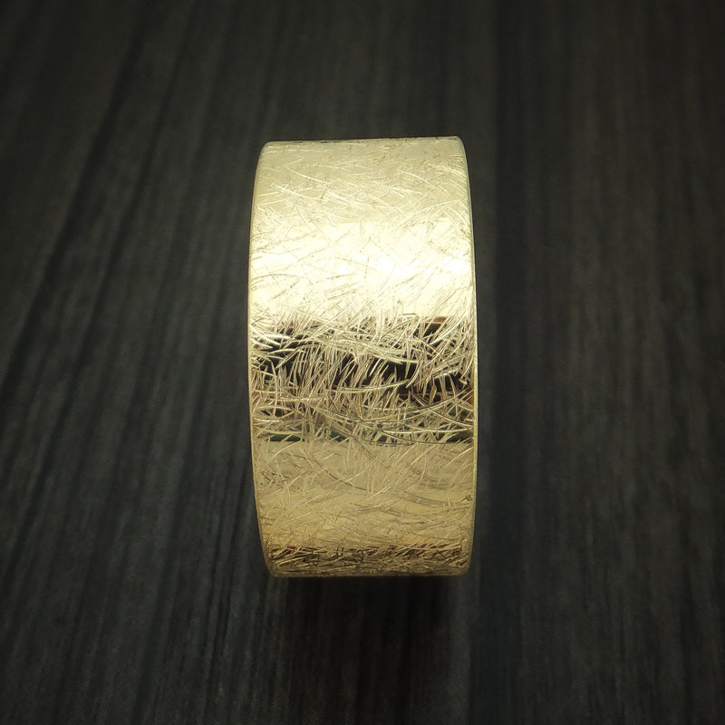 14K Yellow Gold Distressed Band with Kuro Damascus Steel Sleeve Custom Made Ring