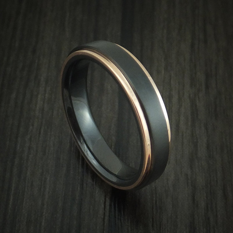 Black Titanium Ring with 14K Rose Gold Edges Custom Made Band