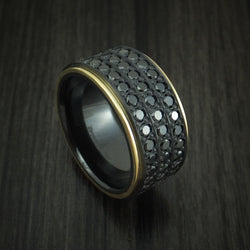 Black Titanium Ring with 18K Yellow Gold and 44 Beautiful Black Diamonds Custom Made Band