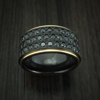 Black Zirconium Ring with 18K Yellow Gold and 44 Beautiful Black Diamonds Custom Made Band