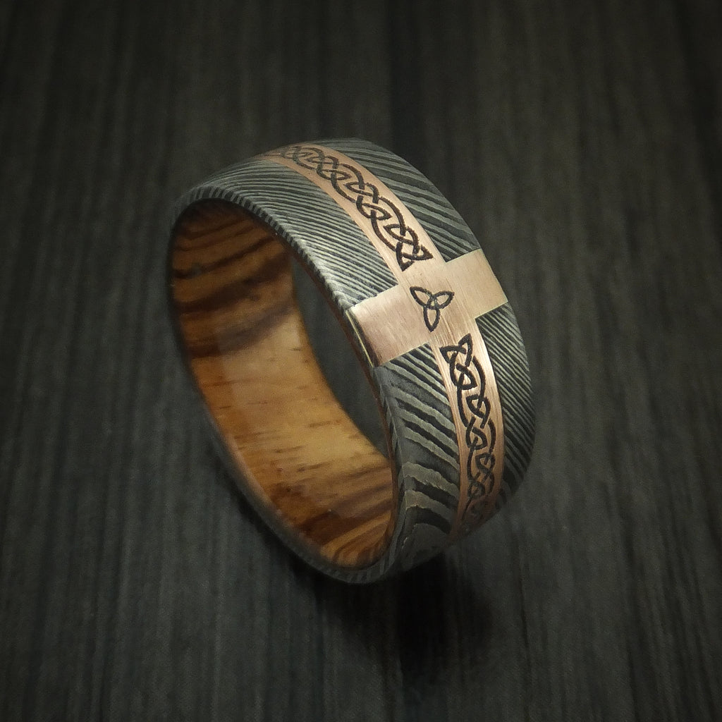 CELTIC SANDALWOOD WEDDING Ring with Rose Gold Celtic Knot Inlay, Men's 2024 Wooden Ring, Wood Ring, Rose Gold Celtic Ring, Men's Engagement Ring