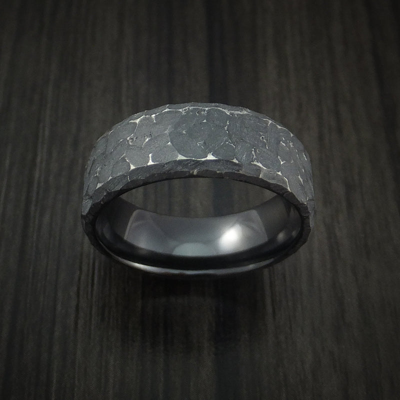 Black Titanium Ring Traditional Style Band Hammered and Distressed Finish Custom Made