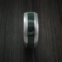 Wood Ring and Damascus Steel Ring inlaid with JADE HARDWOOD Custom Made