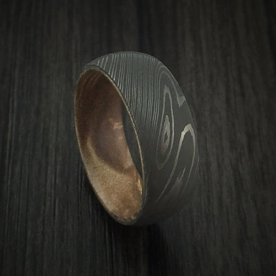 Damascus Steel Ring with Hardwood Interior Sleeve Custom Made