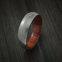 Damascus Steel Ring with Hardwood Interior Sleeve Custom Made