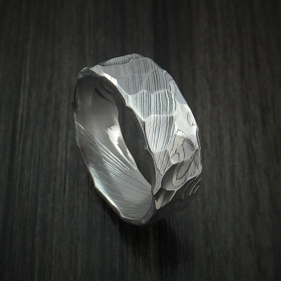 Damascus Steel Ring with Hammer Rock Finish Custom Made