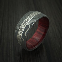 Damascus Steel Celtic Ring With Platinum Inlay And Wood Sleeve Custom Made Band