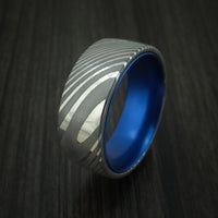 Damascus Steel Ring with Anodized Sleeve Custom Made