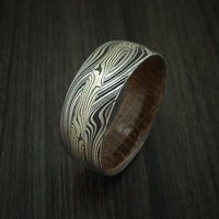 Marble Kuro Damascus Steel and Mokume Band with Wood Sleeve Custom Made