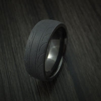 Black Titanium Tire Tread Textured Carved Men's Ring