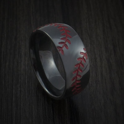 Black Zirconium Baseball Ring with Double Stitching Polish Finish