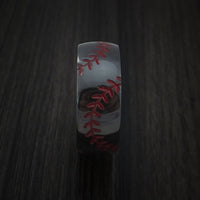 Black Zirconium Baseball Ring with Double Stitching Polish Finish
