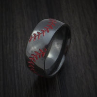 Black Zirconium Baseball Ring with Double Stitching Polish Finish