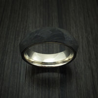 Solid Forged Carbon Fiber Faceted Ring with 14K White Gold Sleeve