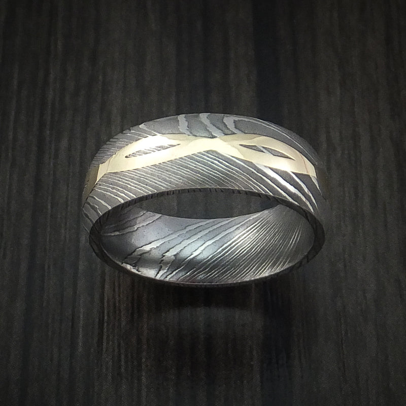 Damascus Steel 14K Yellow Gold Celtic Knot Ring Infinity Design Wedding Band