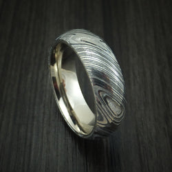 Damascus Steel Ring with 14K Yellow Gold Vertical Inlay and Black Diamond — Unique Titanium Wedding Rings