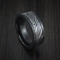 Black Zirconium and Kuro Damascus Steel Band Custom Made Ring