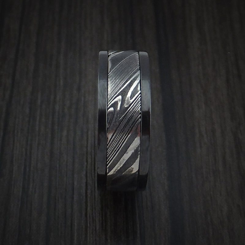 Black Zirconium and Kuro Damascus Steel Band Custom Made Ring