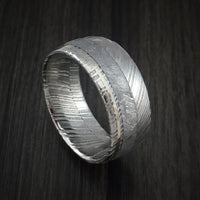 Kuro Damascus Steel Ring and Gibeon Meteorite with 14k White Gold Wedding Band Custom Made