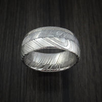 Kuro Damascus Steel Ring and Gibeon Meteorite with 14k White Gold Wedding Band Custom Made