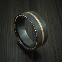 Black Zirconium Ring with Gold Inlay and Side Braids Custom Made Band