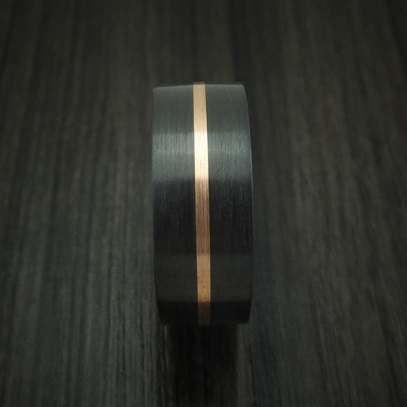 Black Titanium Ring with Gold Inlay and Side Braids Custom Made Band