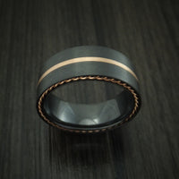 Black Zirconium Ring with Gold Inlay and Side Braids Custom Made Band