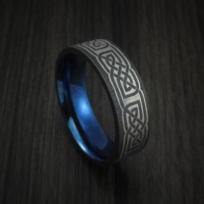 Black Zirconium Celtic Knot Ring with Anodized Sleeve Custom Made Band