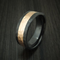 Black Titanium and Rose Gold Hammered Band Custom Made Ring