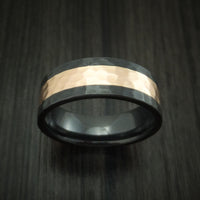 Black Zirconium and Rose Gold Hammered Band Custom Made Ring
