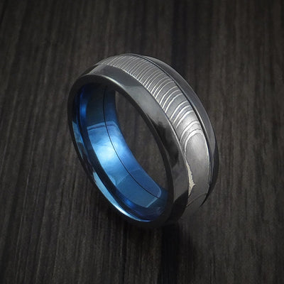 Black Titanium and Damascus Steel Band with Anodized Interior Custom Made Ring