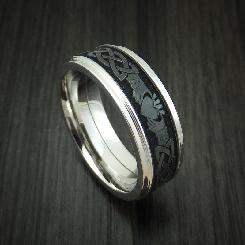 14K Gold And Black Titanium Celtic Claddagh Band Custom Made Ring